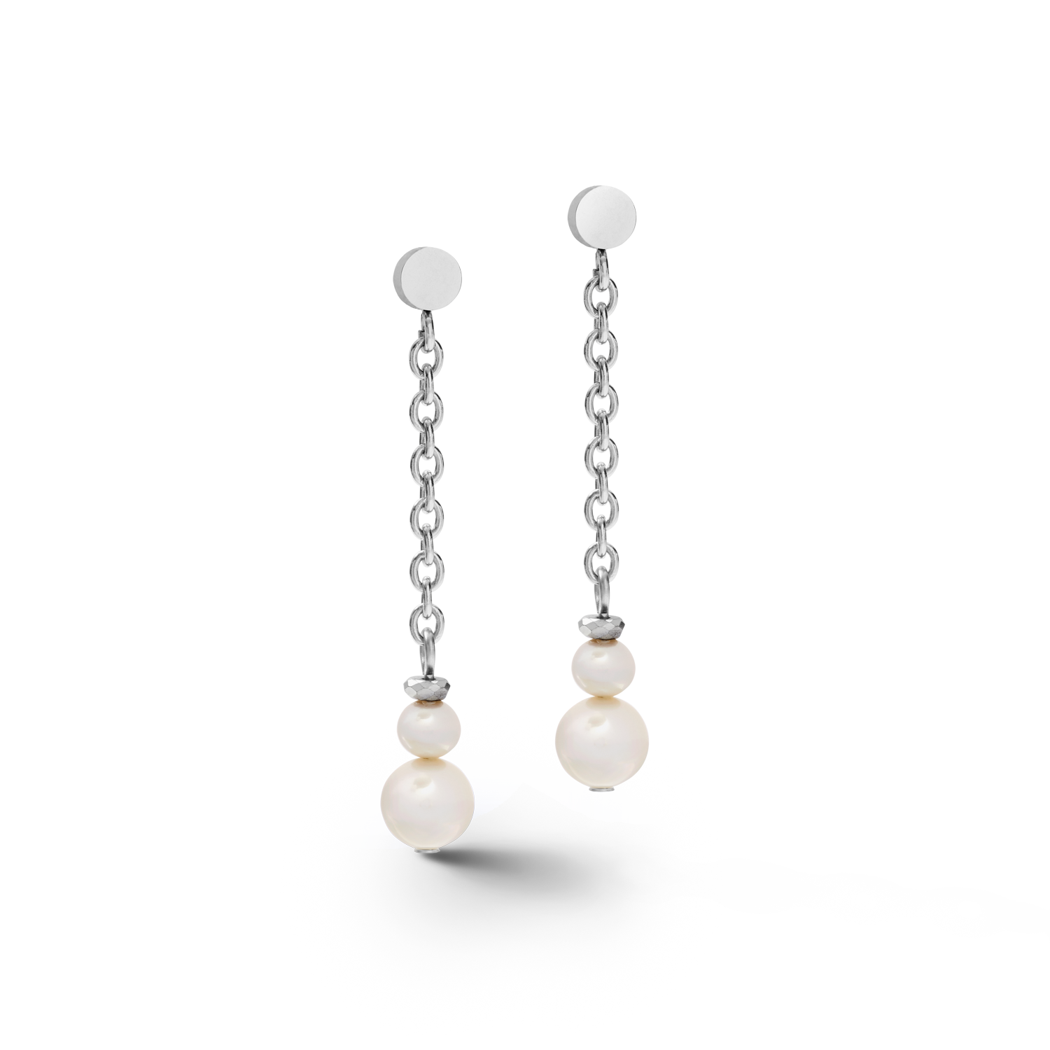 Boucles d'oreilles chaîne en Y & anneau Perles d'eau douce & acier inoxydable blanc-argenté