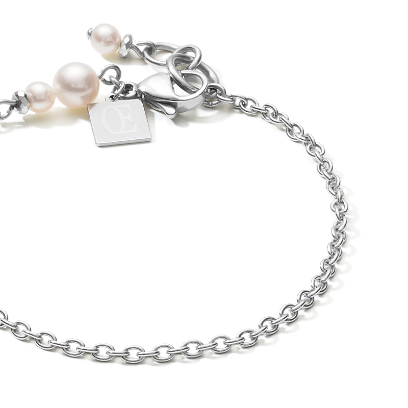 Bracelet chaîne en Y & Anneau Perles d'eau douce & acier inoxydable blanc-argenté