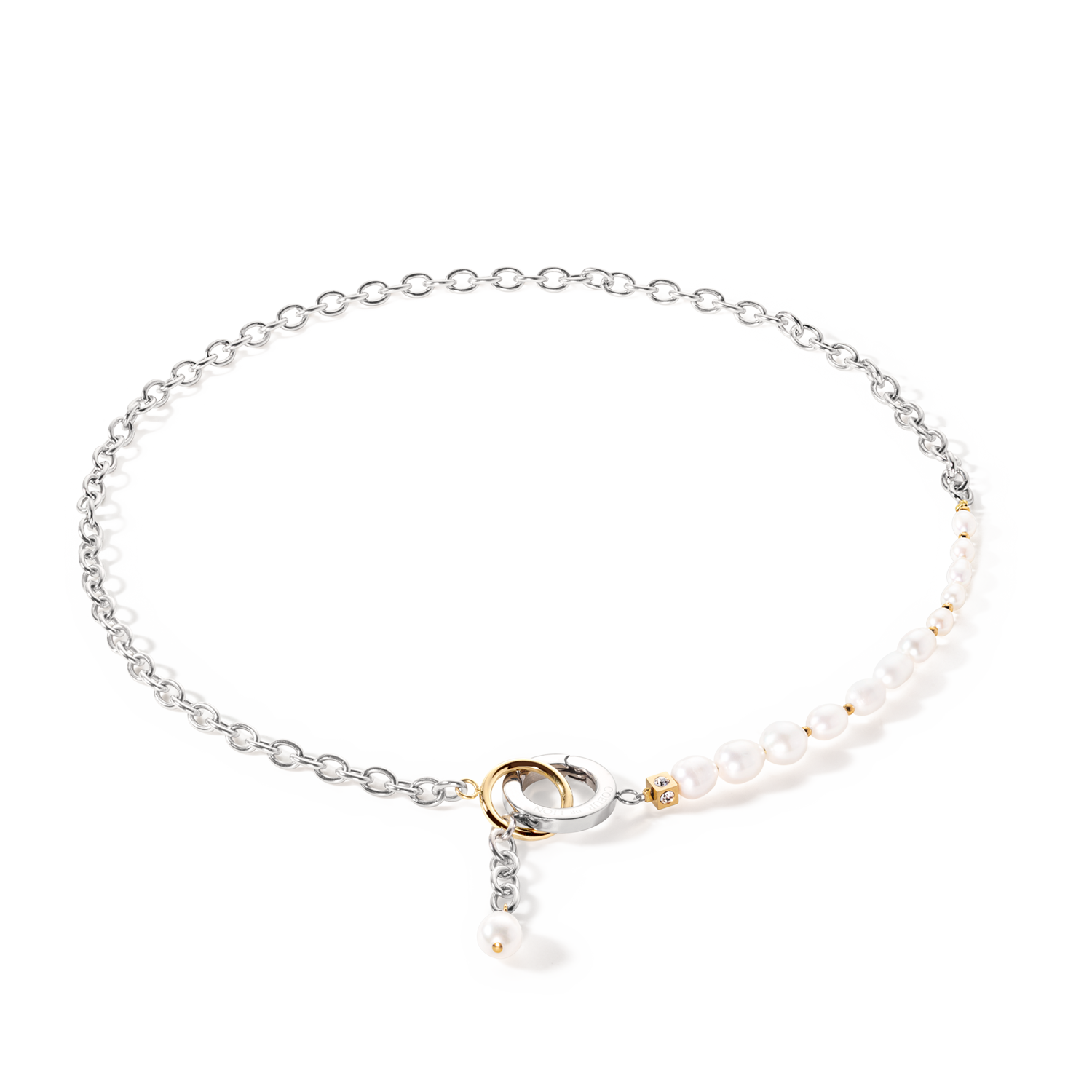 Collier Y & Perles d'eau Douce ovales avec O-ring bicolores