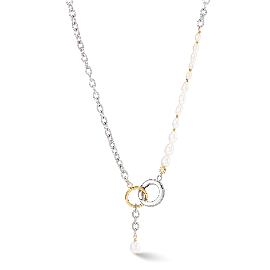 Collier Y & Perles d'eau Douce ovales avec O-ring bicolores