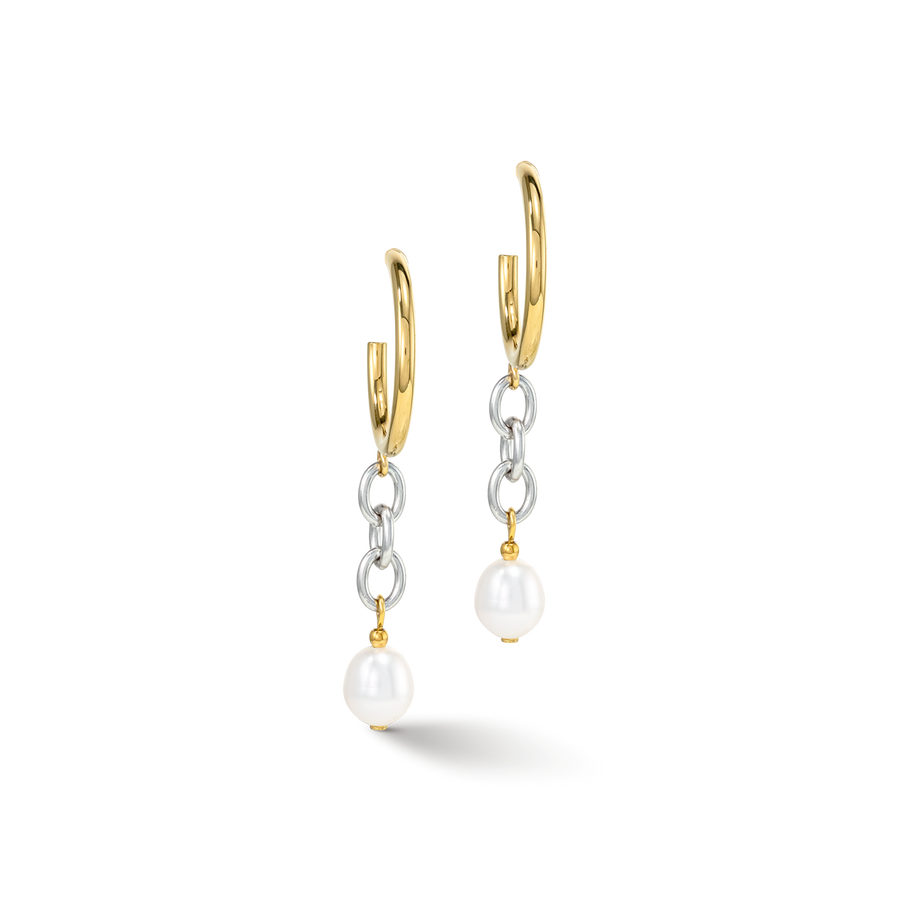 Boucles d'oreille Y & Perles d'eau Douce ovales avec O-ring bicolores