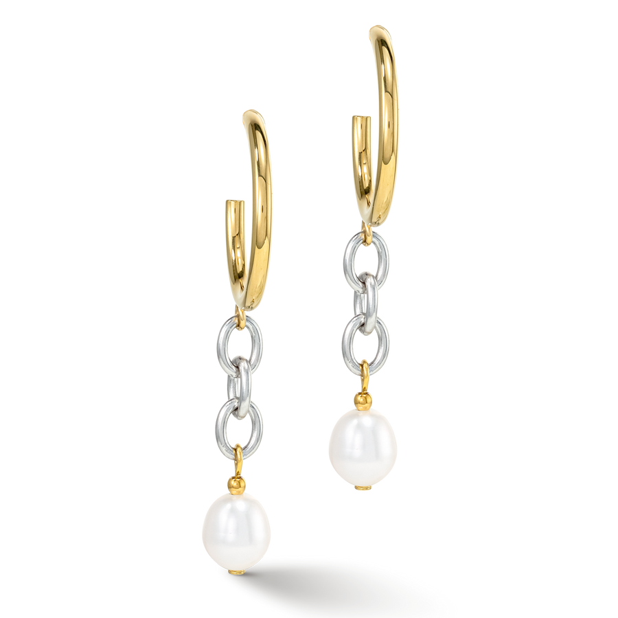 Boucles d'oreille Y & Perles d'eau Douce ovales avec O-ring bicolores