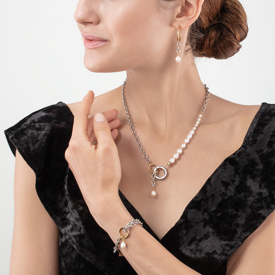 Bracelet Y & Perles d'eau Douce ovales avec O-ring bicolores