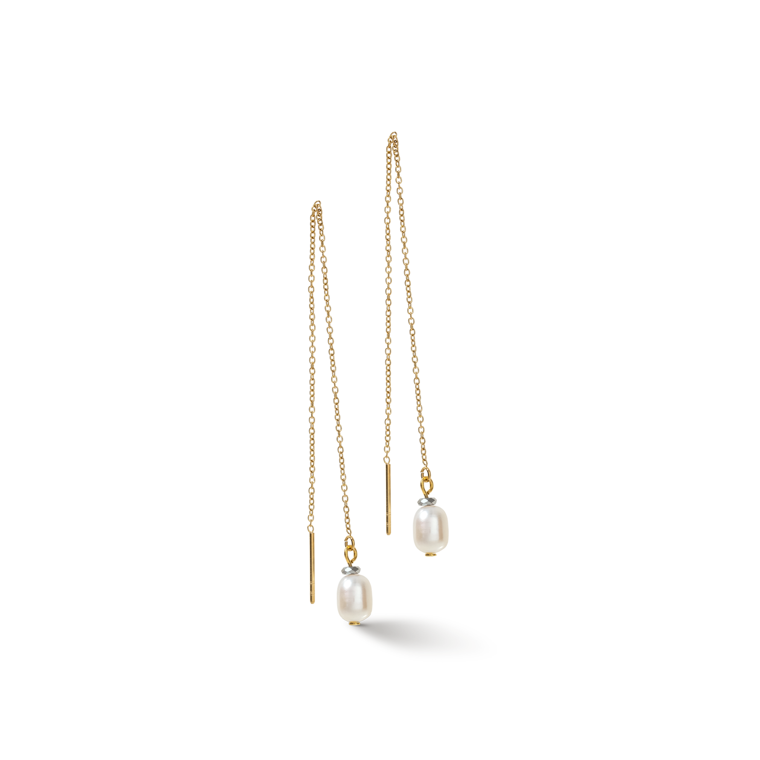 Boucles d'oreille chaîne en Y & Perles d'eau Douce ovales or blanc