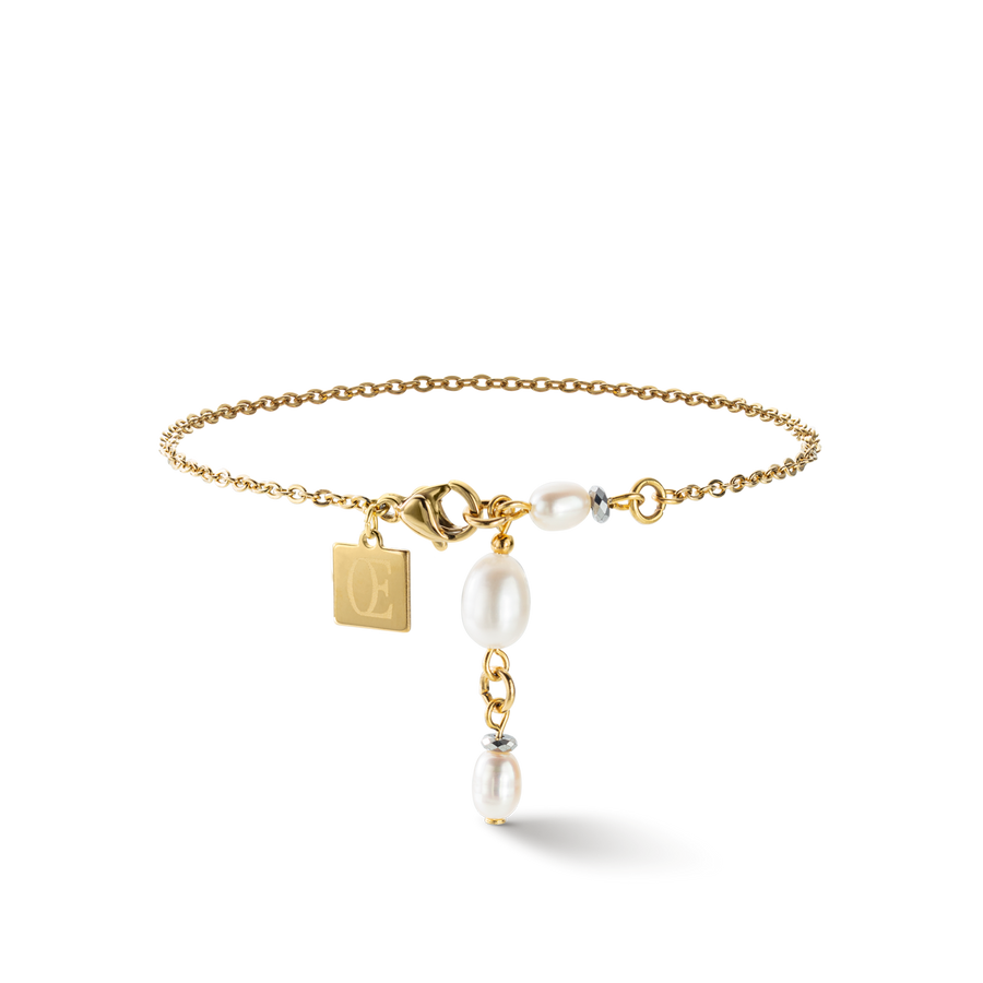 Bracelet chaîne en Y & Perles d'eau Douce ovales or blanc