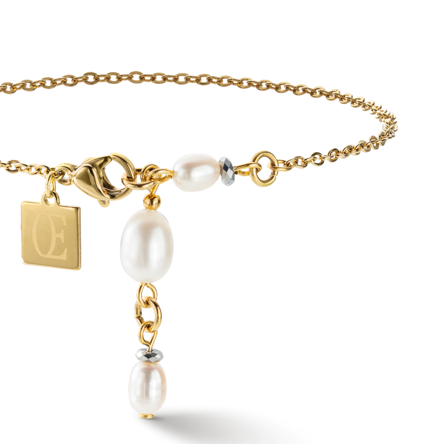 Bracelet chaîne en Y & Perles d'eau Douce ovales or blanc