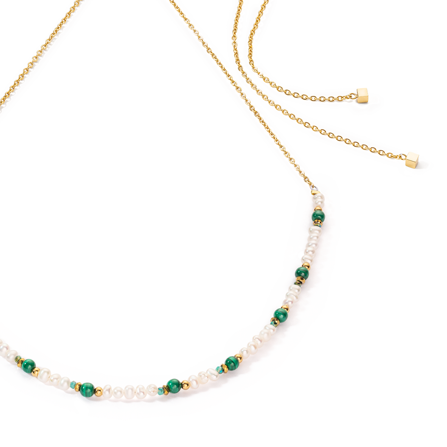 Collier Harmony Perles d'eau douce et malachite or