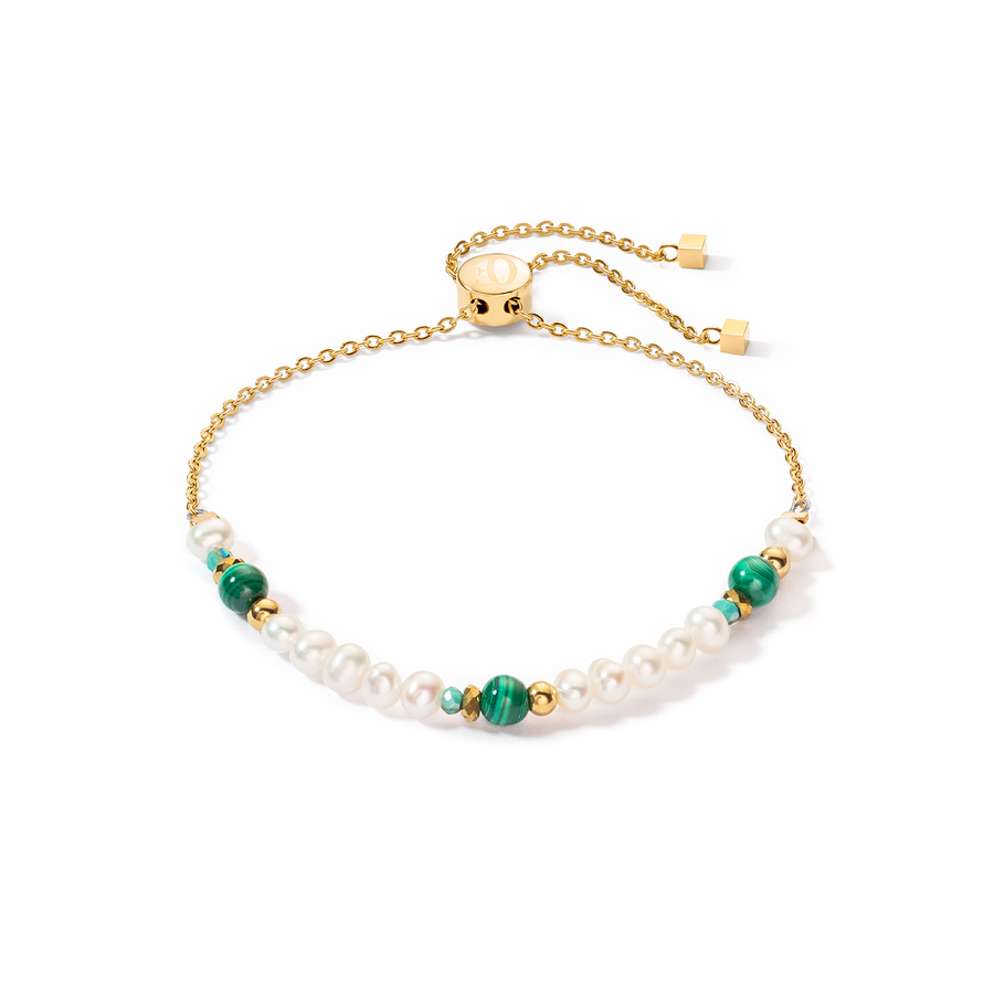 Bracelet Harmony Perles d'eau douce et malachite or
