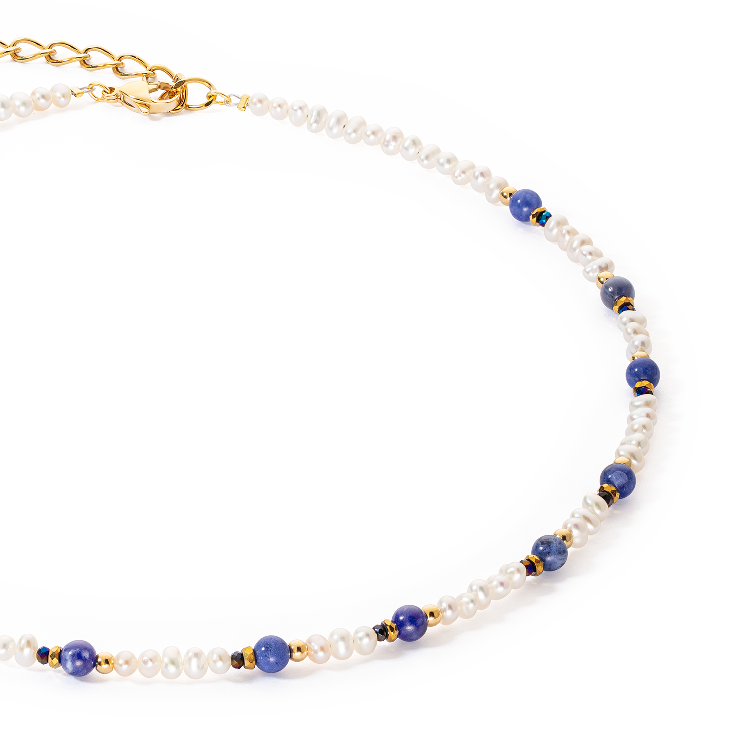 Collier Flow Perles d’eau douce et sodalite or