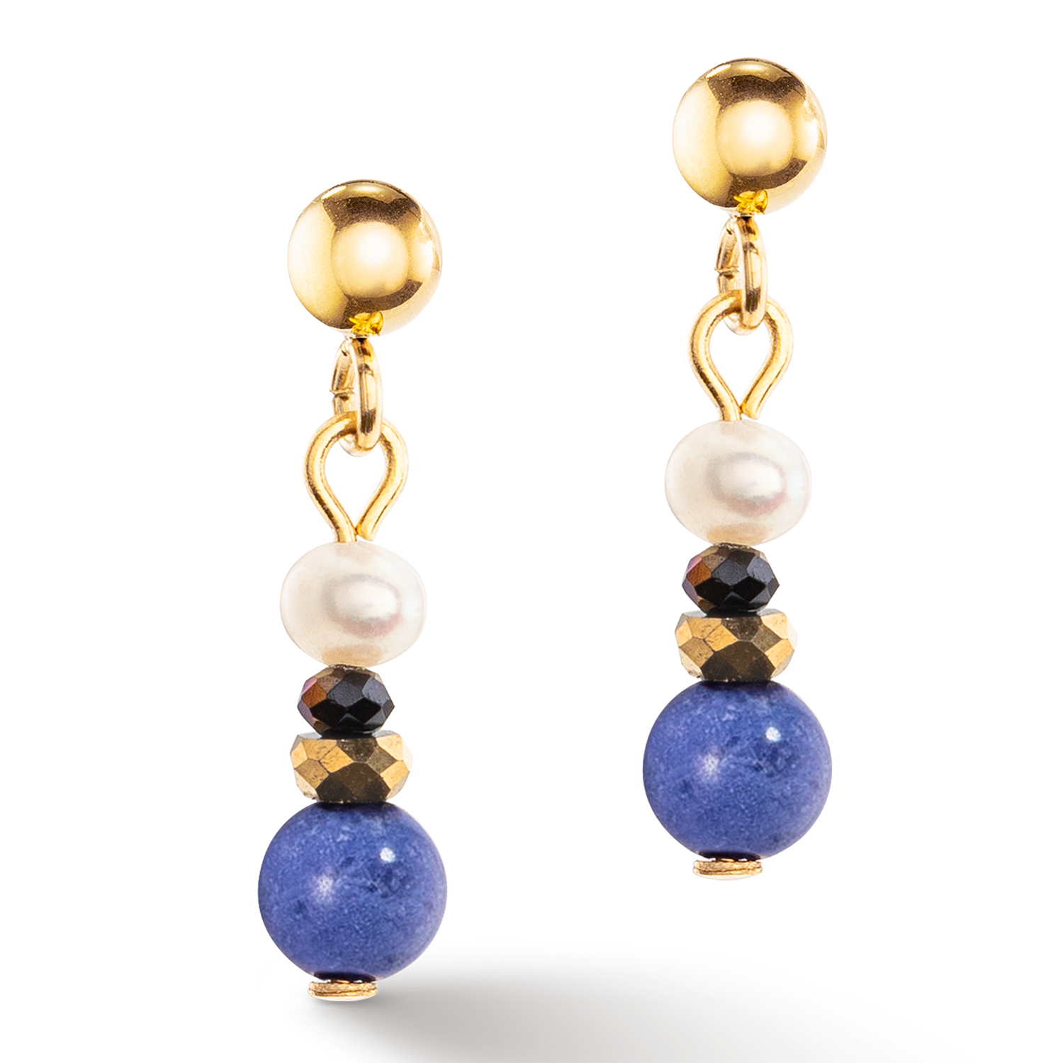 Boucles d'oreilles Flow Perles d’eau douce et sodalite or