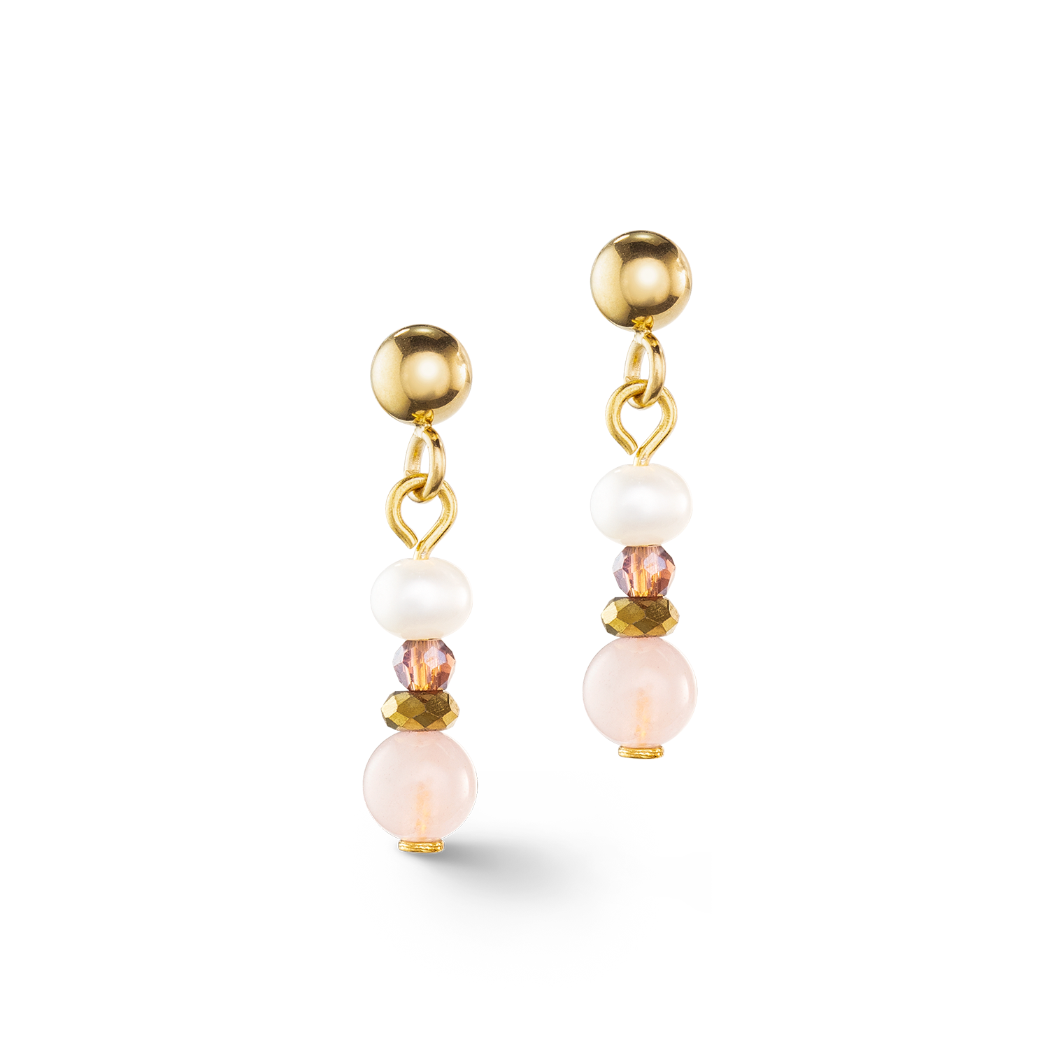 Boucles d'oreilles Romantic perles d'eau douce & quartz rose or