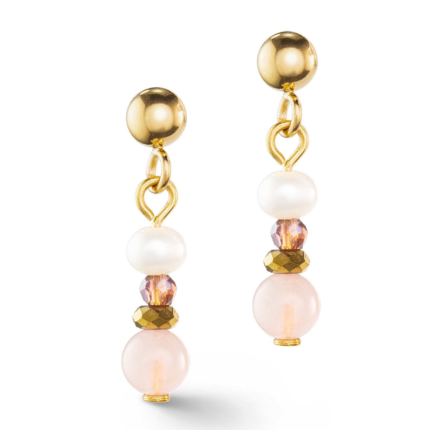 Boucles d'oreilles Romantic perles d'eau douce & quartz rose or