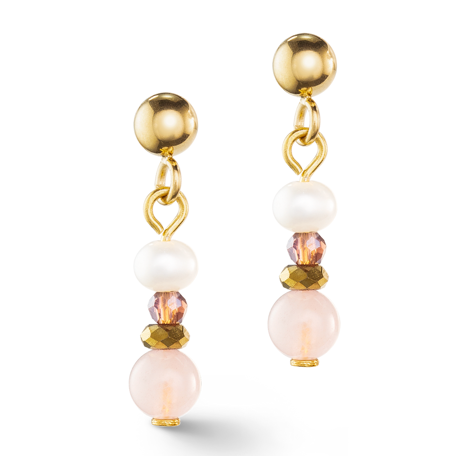 Boucles d'oreilles Romantic perles d'eau douce & quartz rose or
