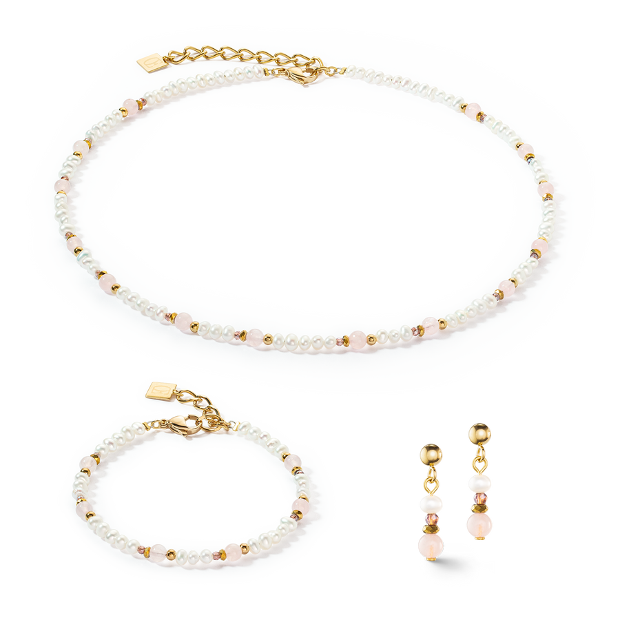 Bracelet Romantic perles d'eau douce & quartz rose or