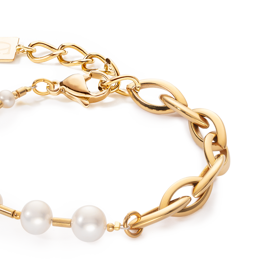 Bracelet Perles d'eau Douce & Chunky Chain Navette Multiwear blanc-or
