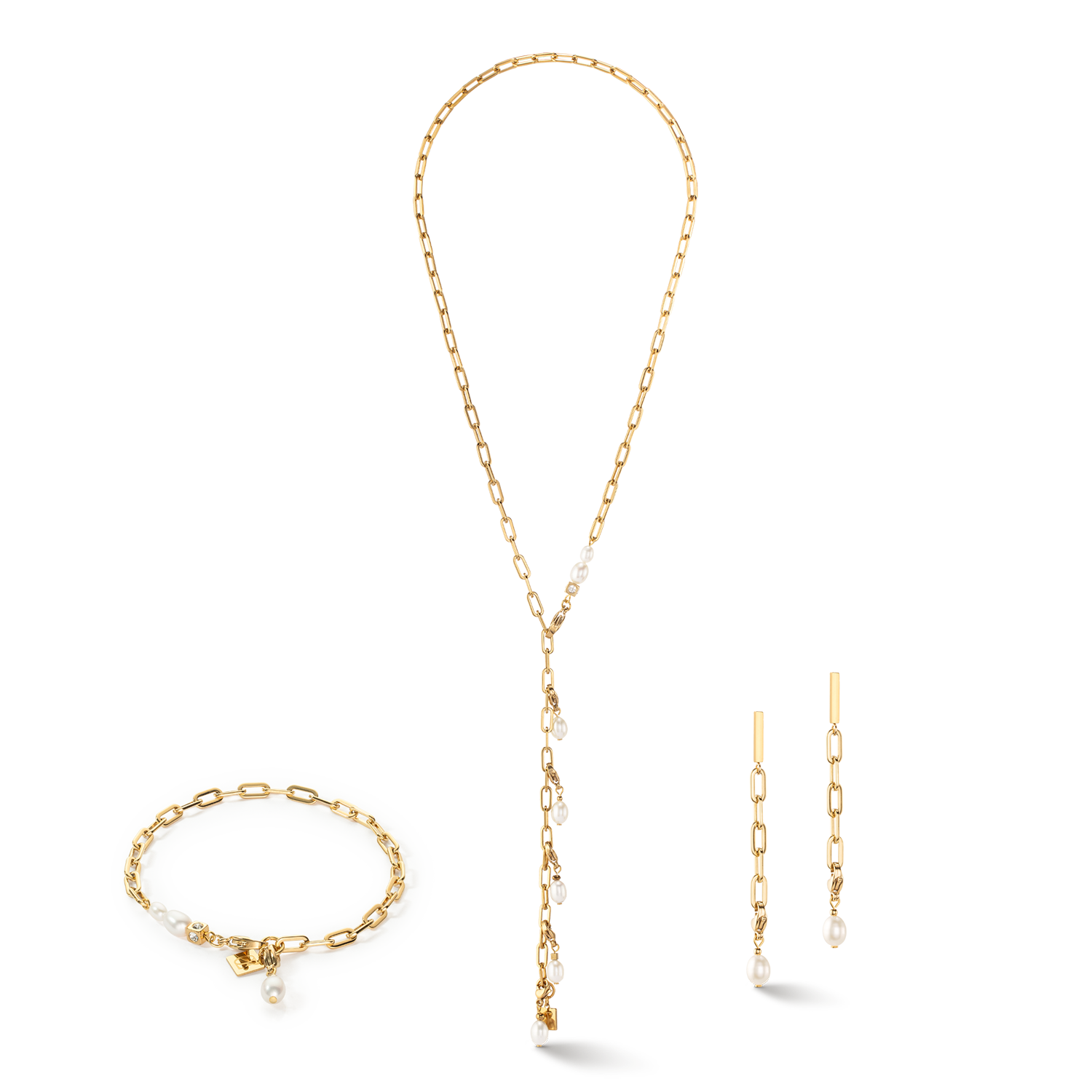Collier Modern Chain et perles d'eau douce Charms or