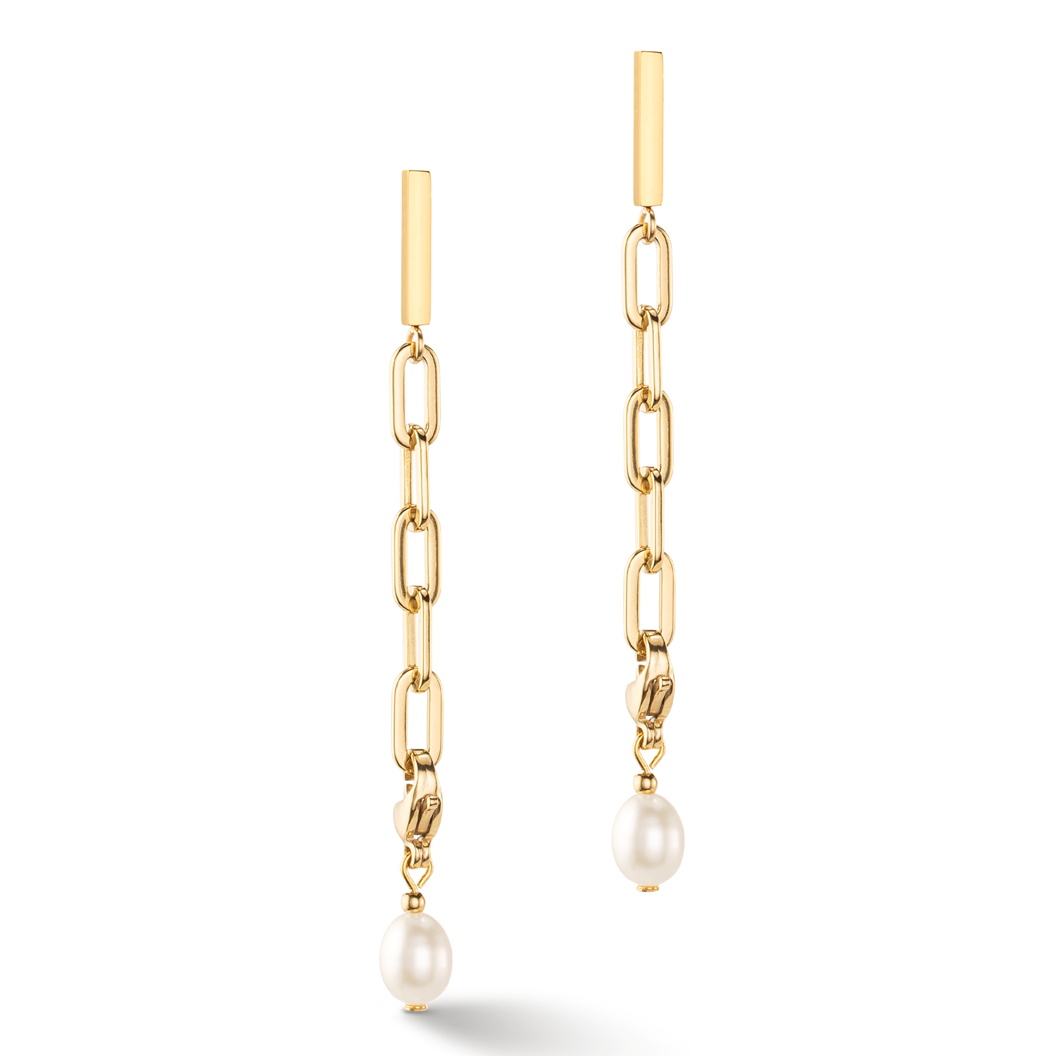 Boucles d'oreilles Modern Chain et perles d'eau douce Charms or