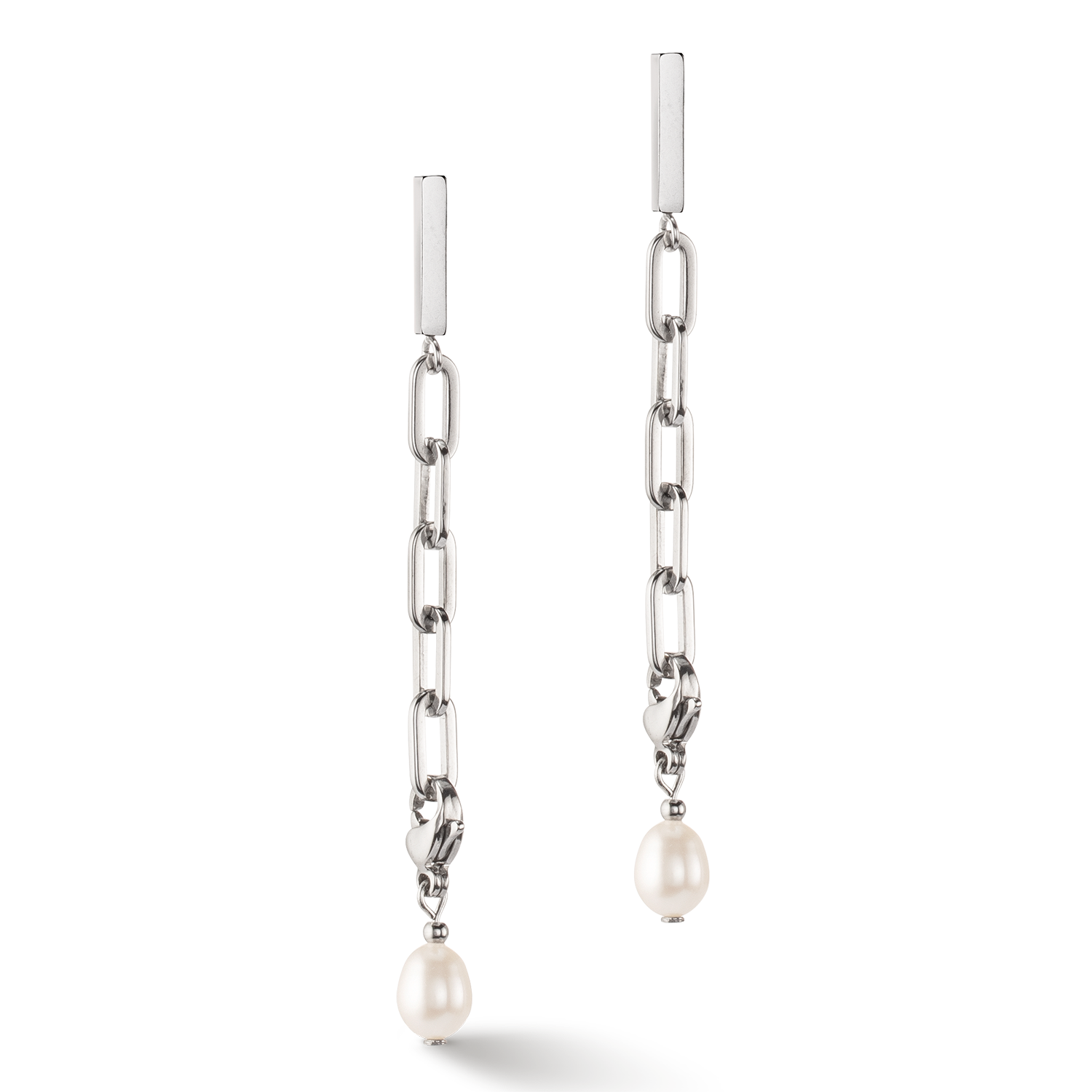 Boucles d'oreilles Modern Chain et perles d'eau douce Charms argent