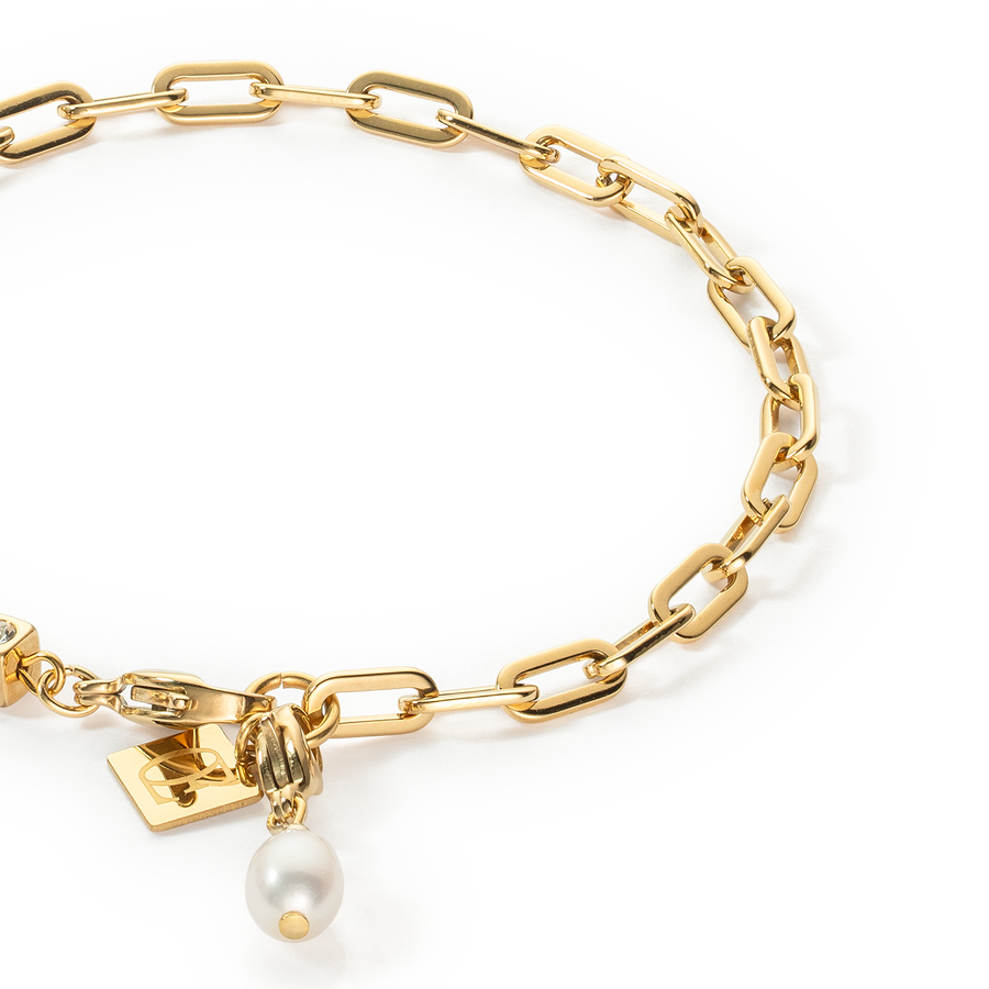 Bracelet Modern Chain et perles d'eau douce Charms or