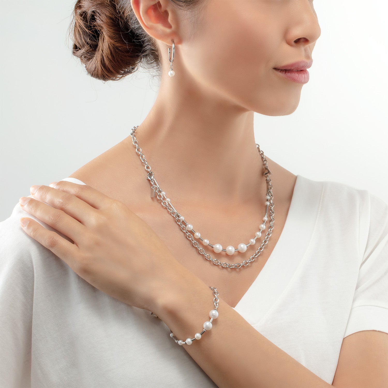Bracelet Perles d'eau douce et chaîne Multiwear argente