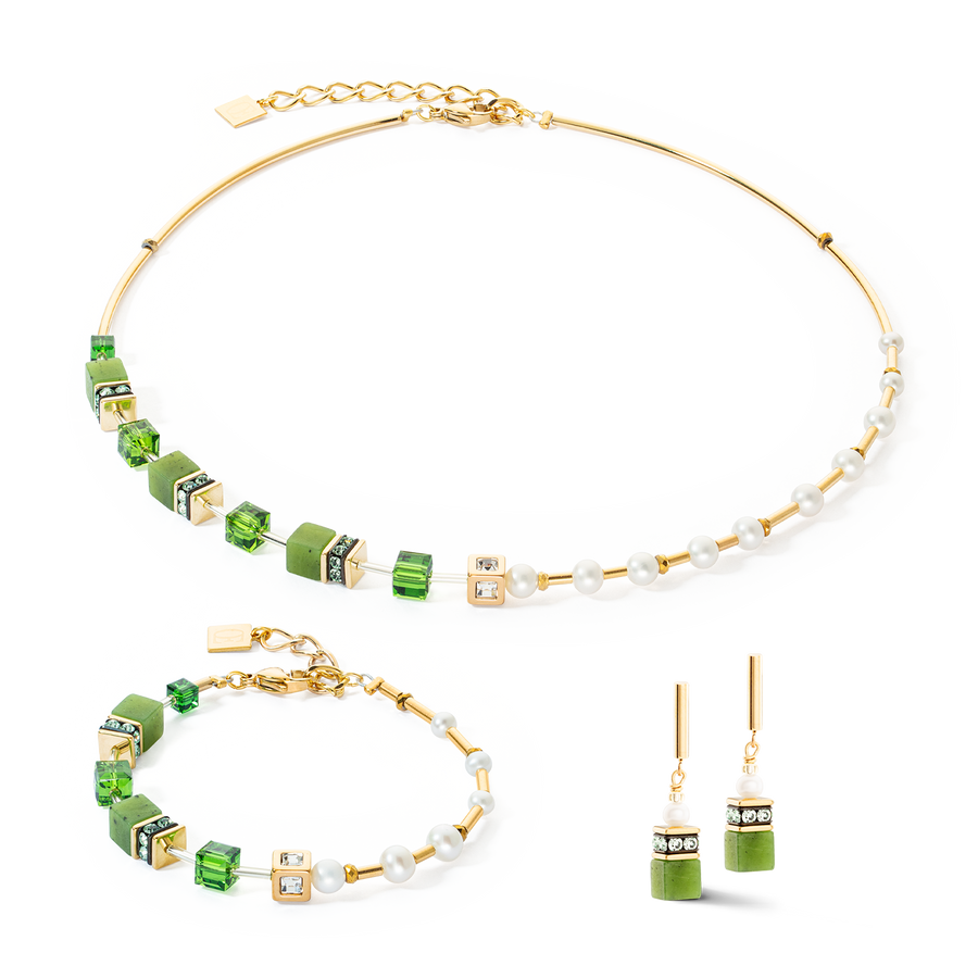 Boucles d'oreilles GeoCUBE® Fusion Precious Pearl Mix or-vert