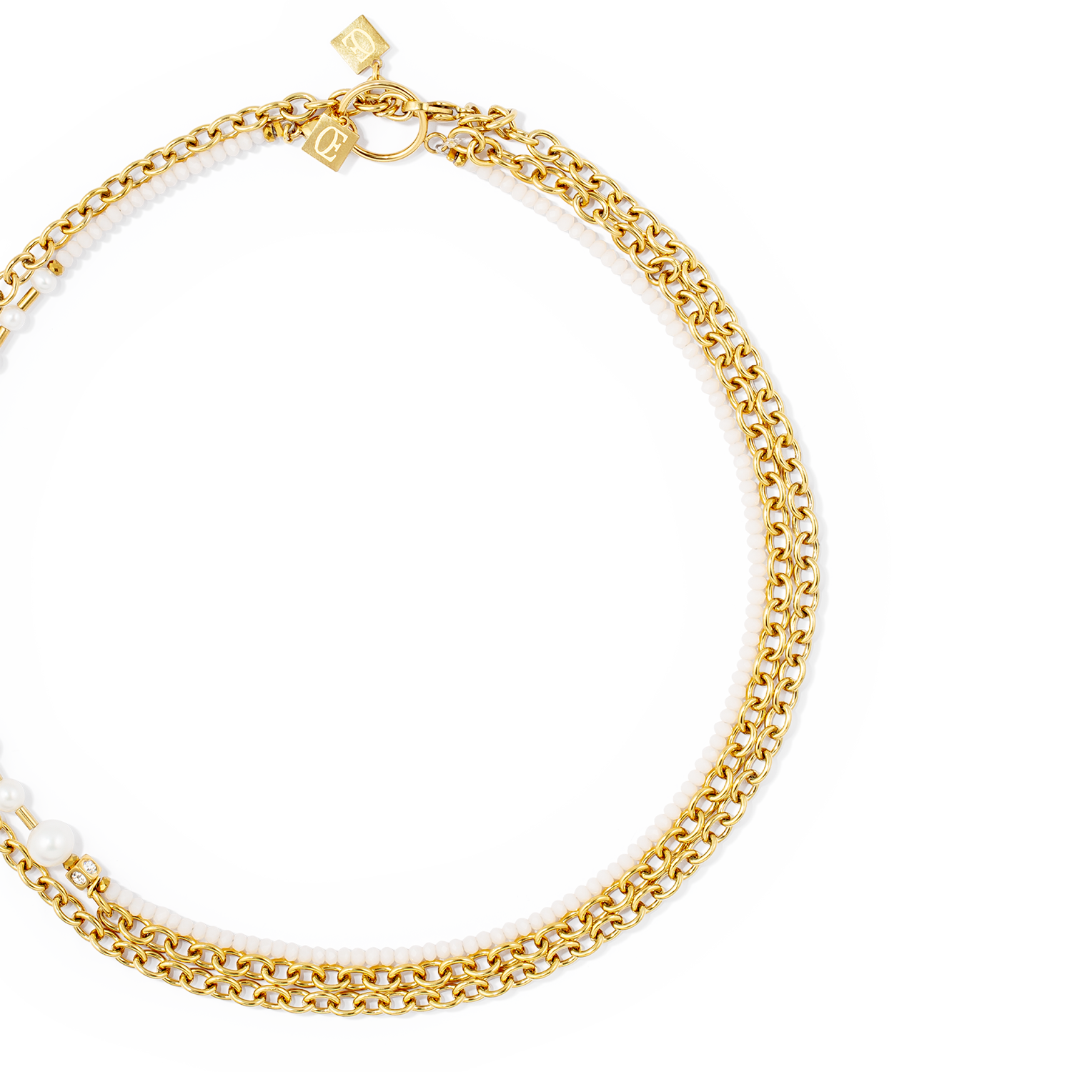 Collier Chain & Pearl Fever blanc-or