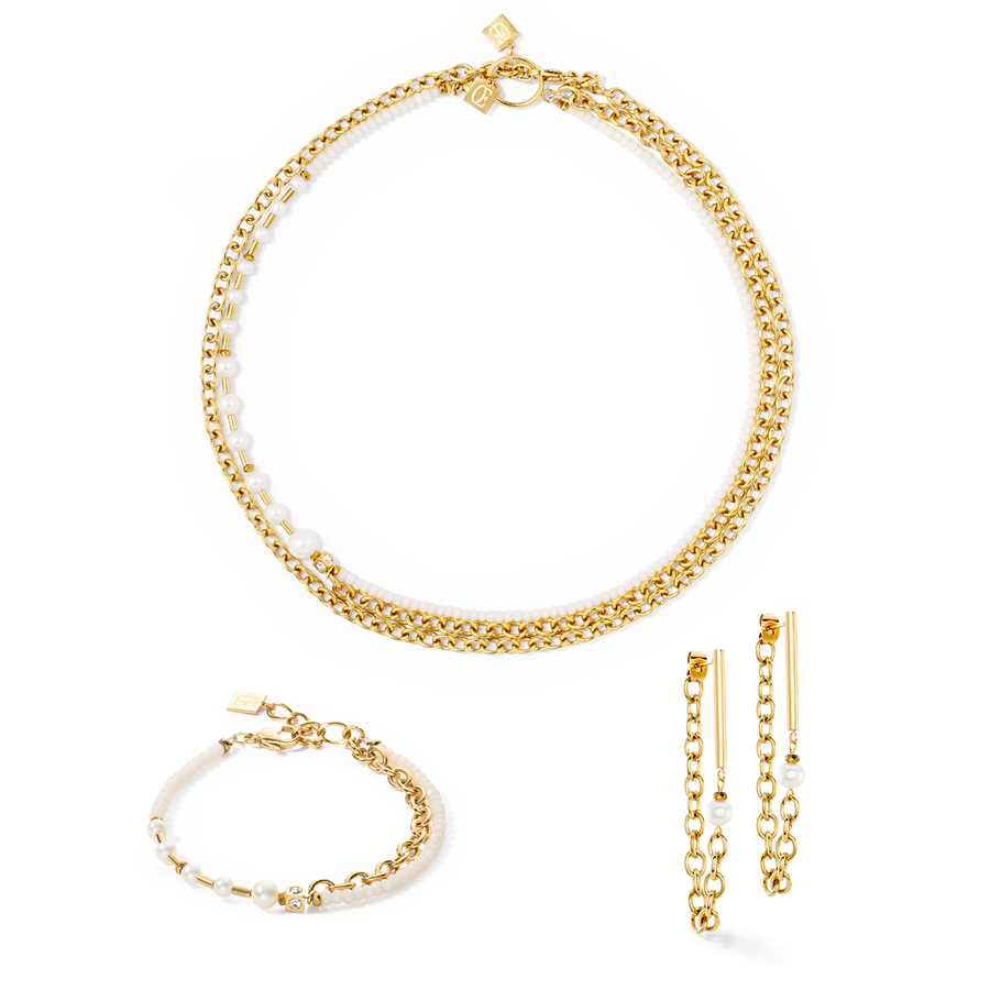 Collier Chain & Pearl Fever blanc-or