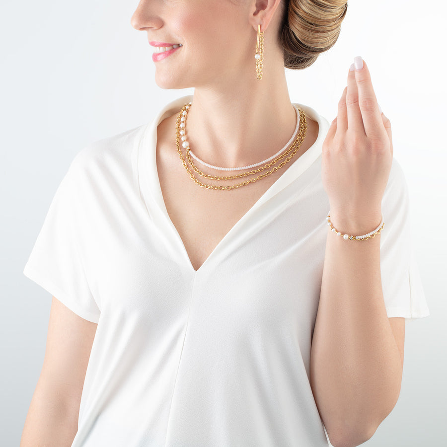 Collier Chain & Pearl Fever blanc-or