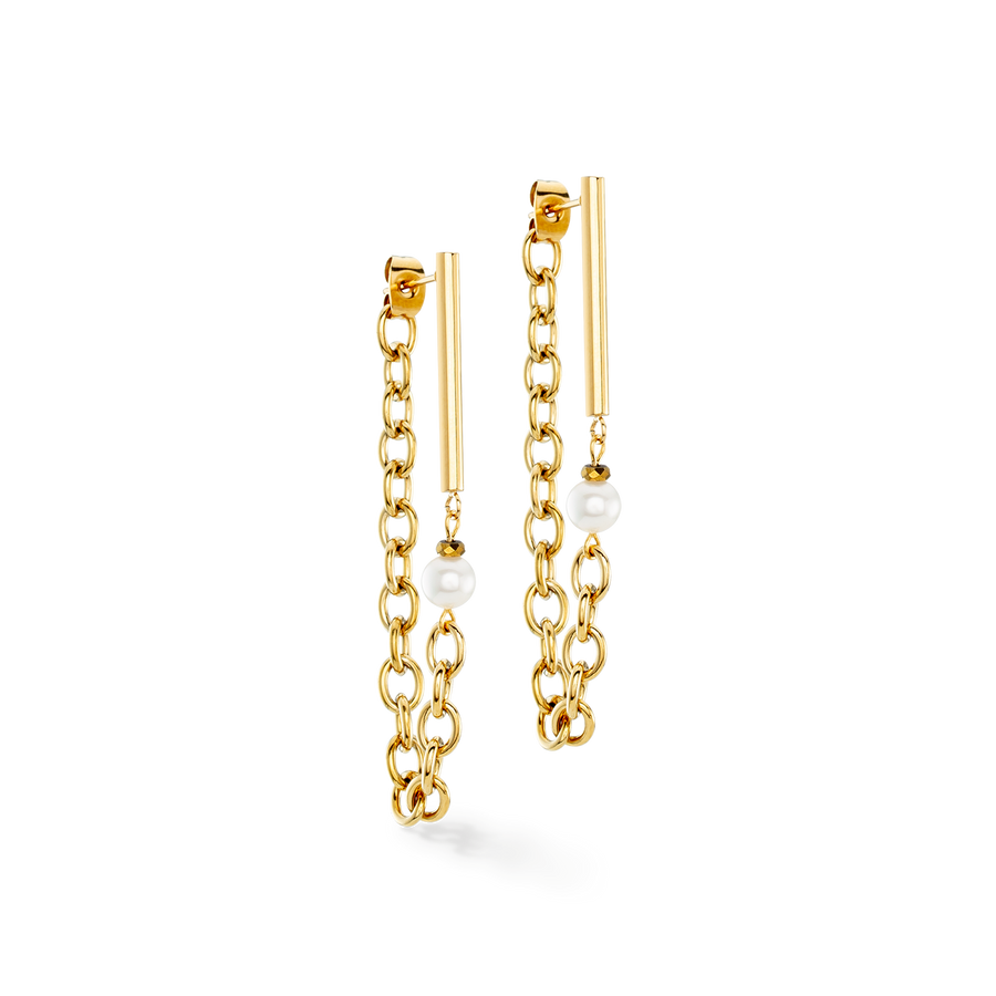 Boucles d'oreilles Chain & Pearl Fever blanc-or