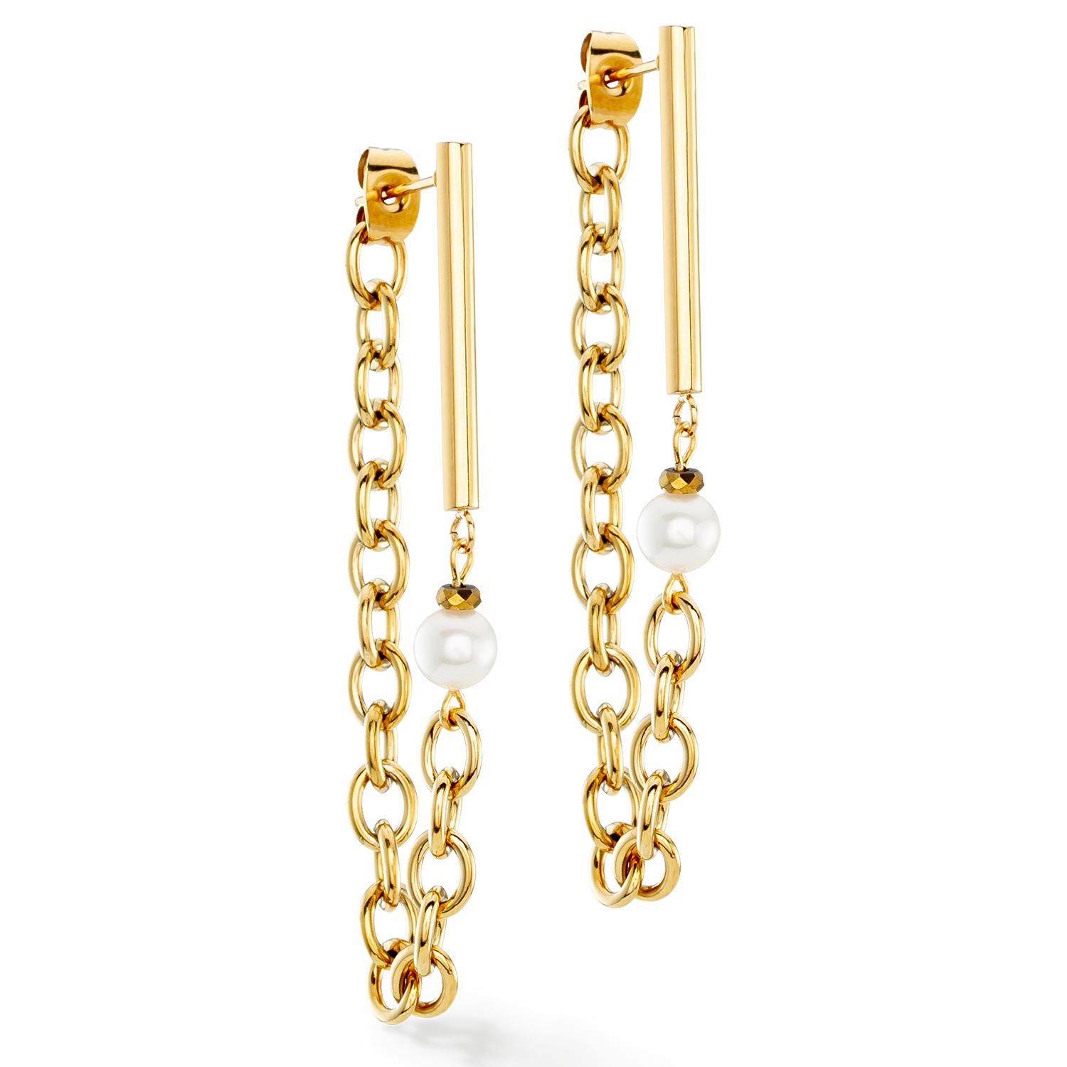 Boucles d'oreilles Chain & Pearl Fever blanc-or