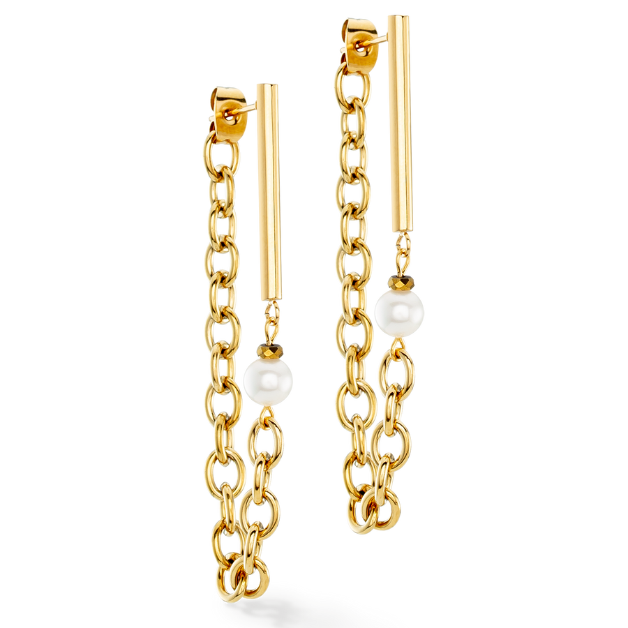 Boucles d'oreilles Chain & Pearl Fever blanc-or