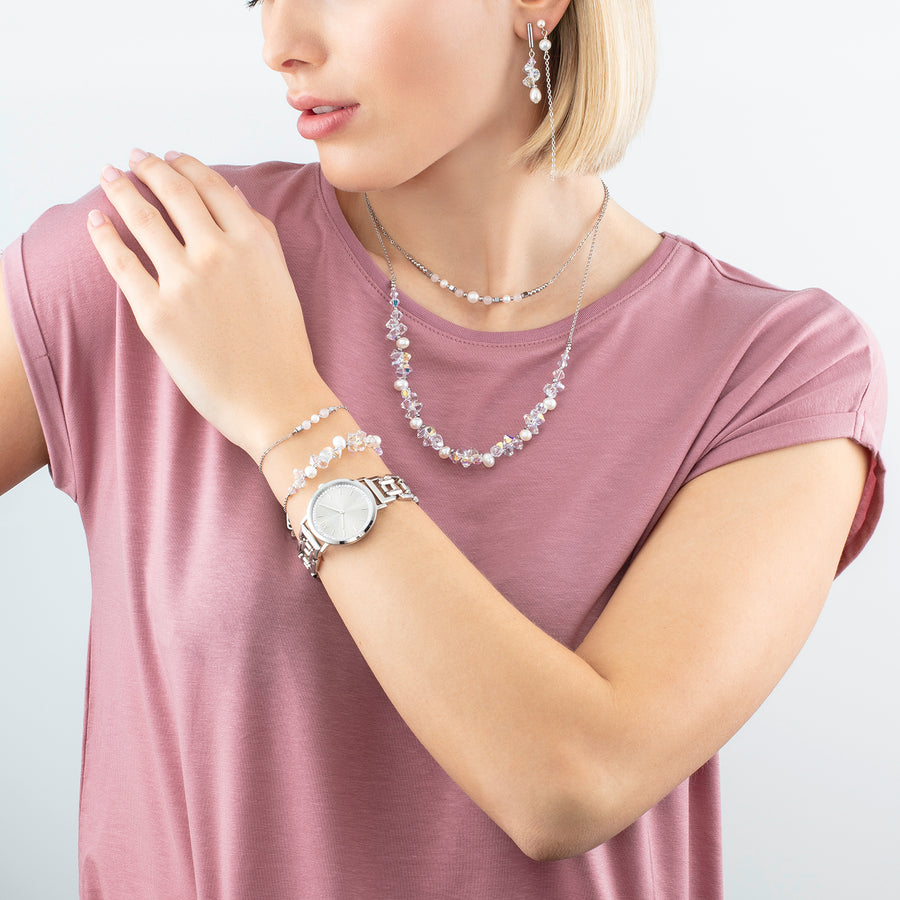 Bracelet Dancing Crystals & Pearls argenté