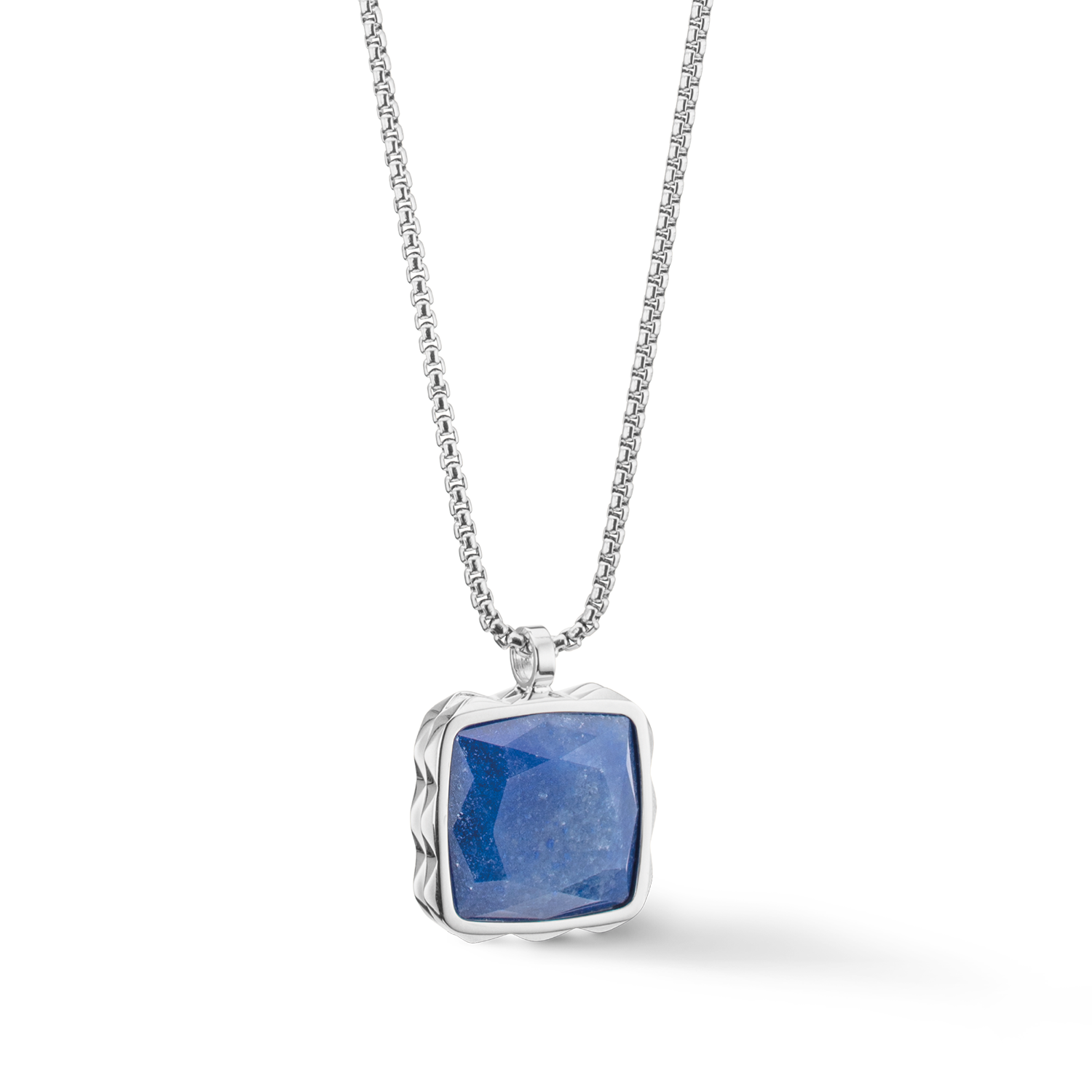 Collier Amulette Spikes Square Aventurine argent-bleu