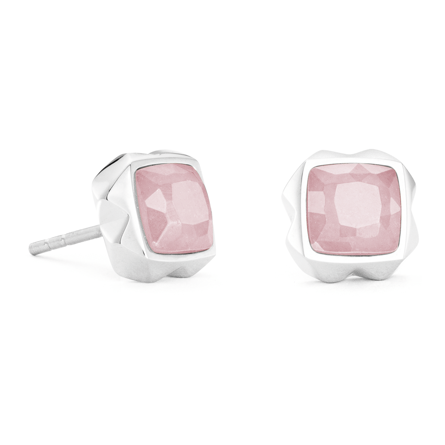 Boucles d'oreilles Spikes Square quartz argent-rose