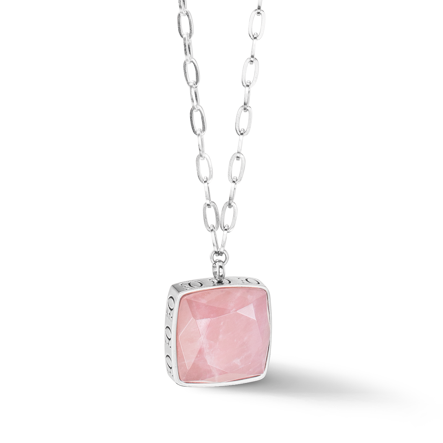 Collier OE Amulette Square Quartz argent-rose