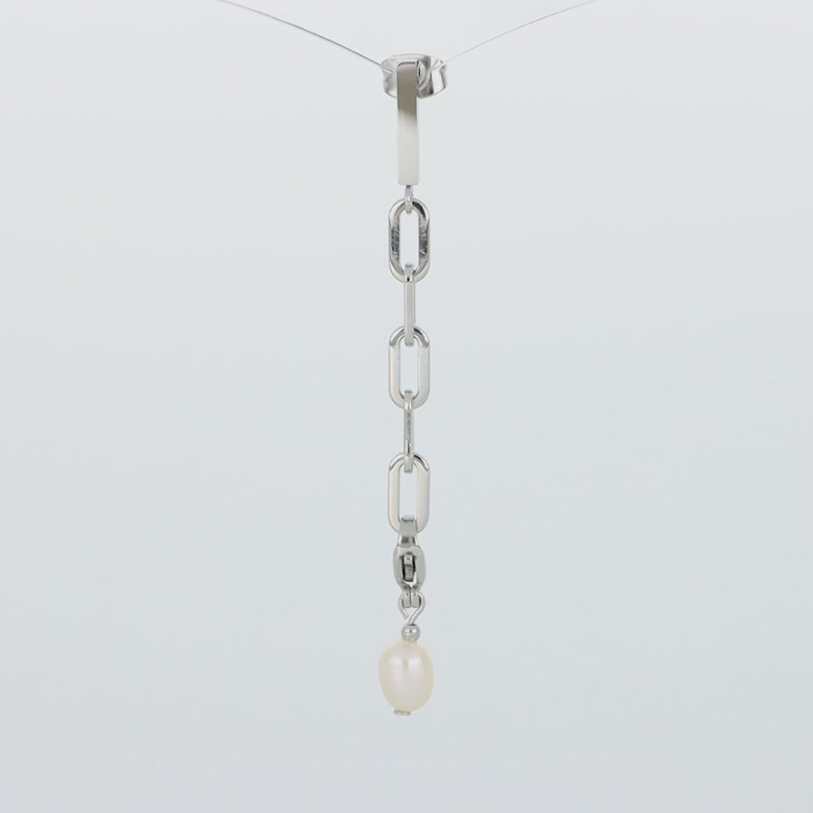 Boucles d'oreilles Modern Chain et perles d'eau douce Charms argent