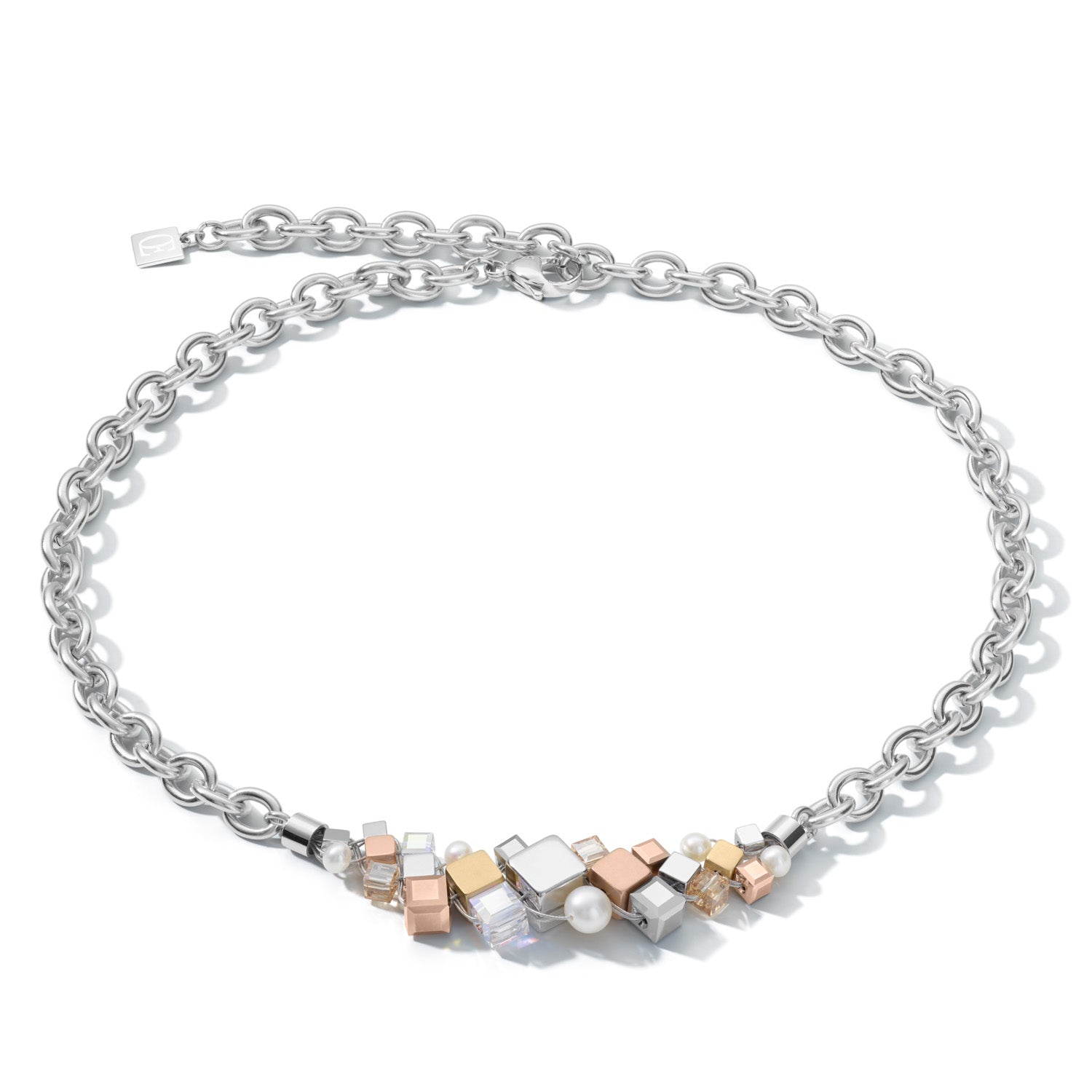 Collier GEOCUBE® Cluster perles d'eau douce & chunky chain tricolor