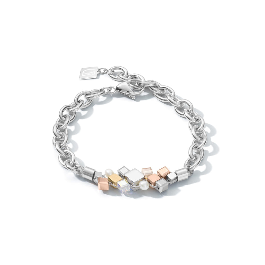 Bracelet GEOCUBE® Cluster perles d'eau douce & chunky chain tricolor