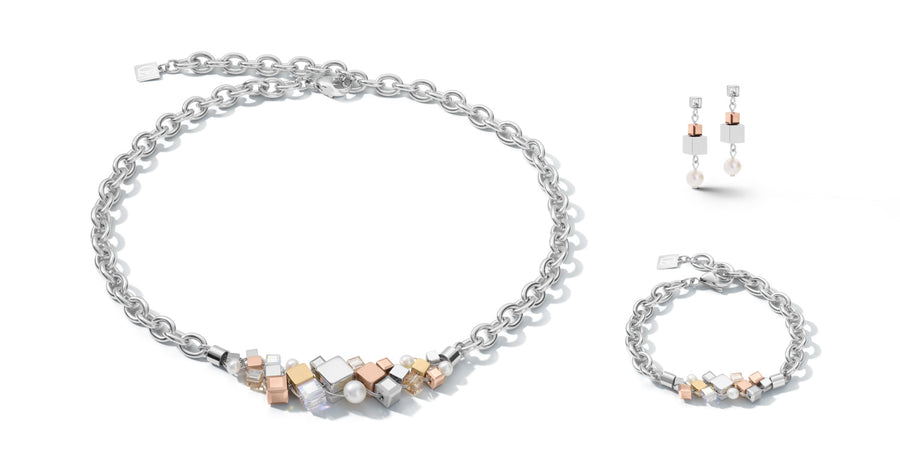 Bracelet GEOCUBE® Cluster perles d'eau douce & chunky chain tricolor