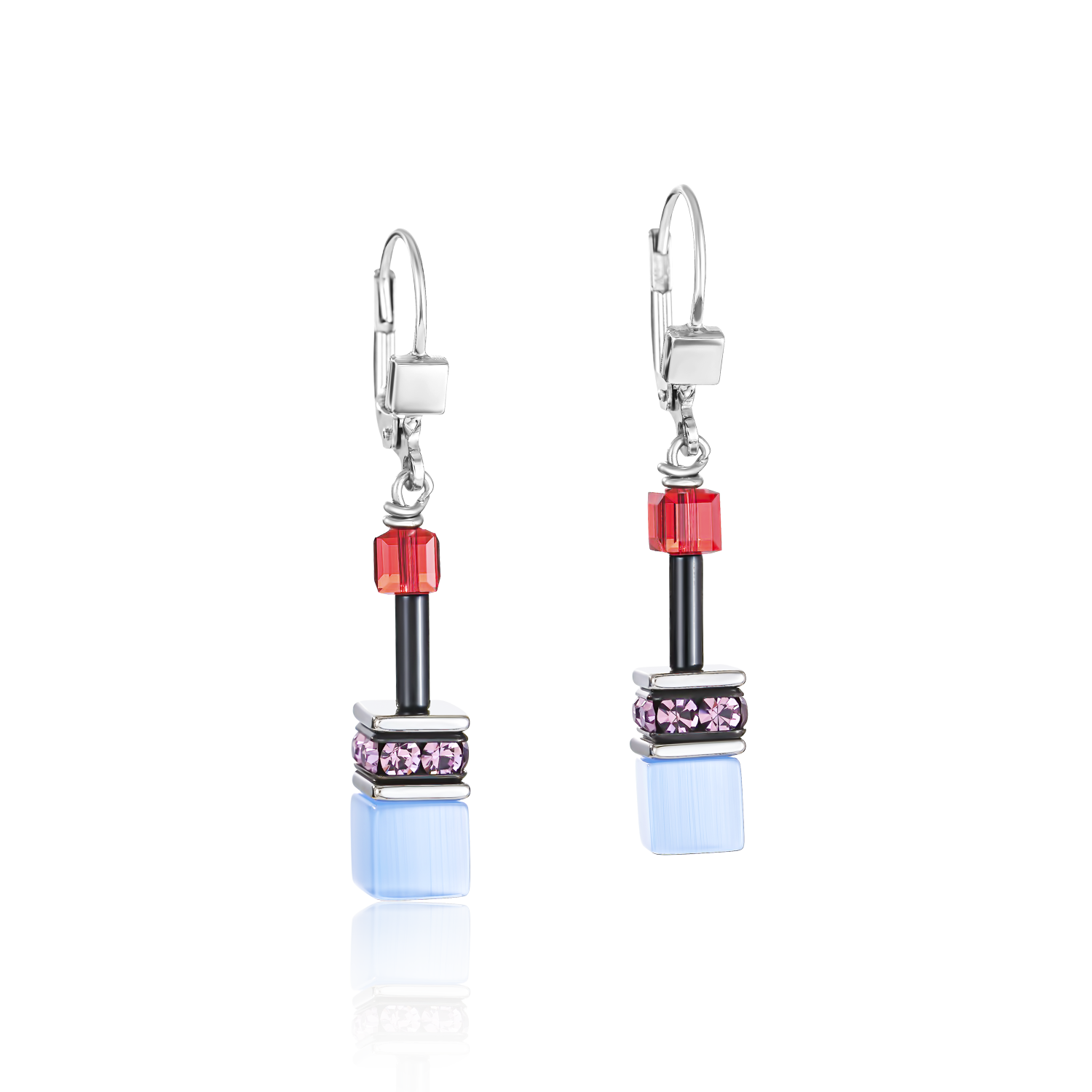 Boucles d'oreille GeoCUBE® mauve-rouge-blue