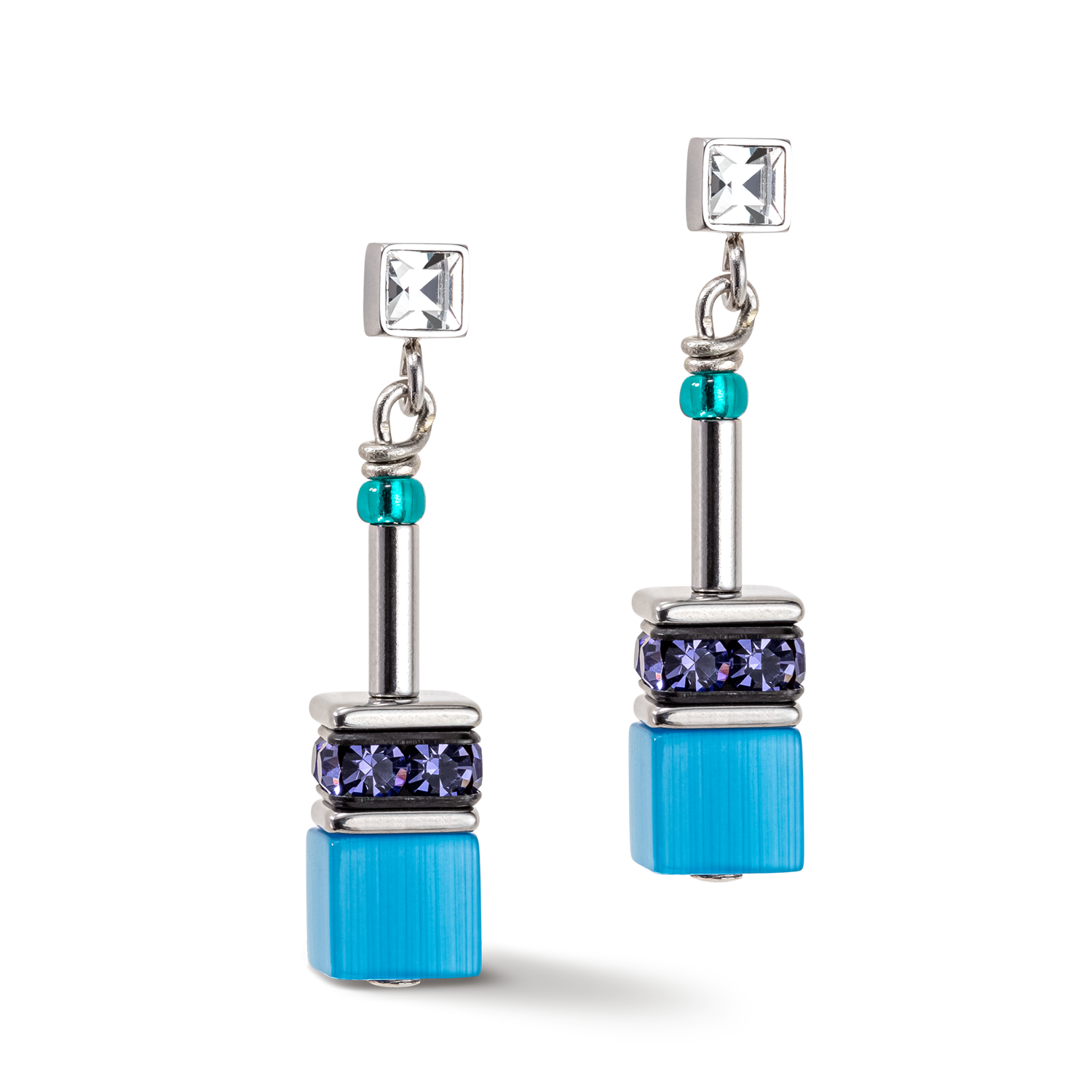 Boucles d'oreille GeoCUBE® Iconic turquoise-mauve