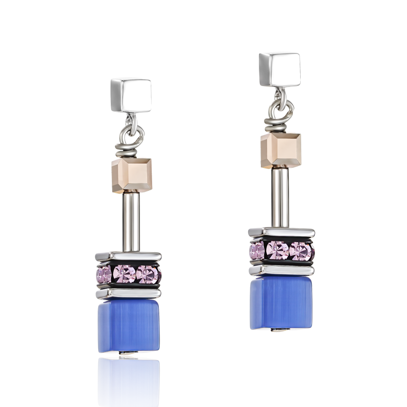 Boucles d'oreille GeoCUBE® bleu-marron-lilas