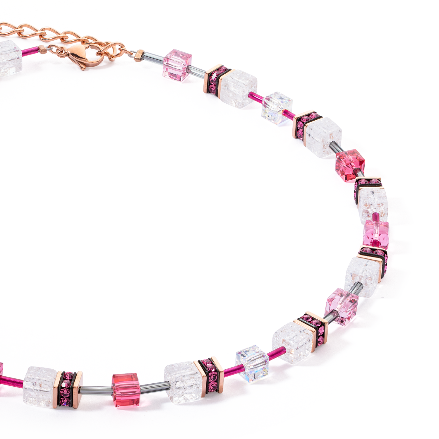 Collier GeoCUBE® Iconic Nature rose vif blanc