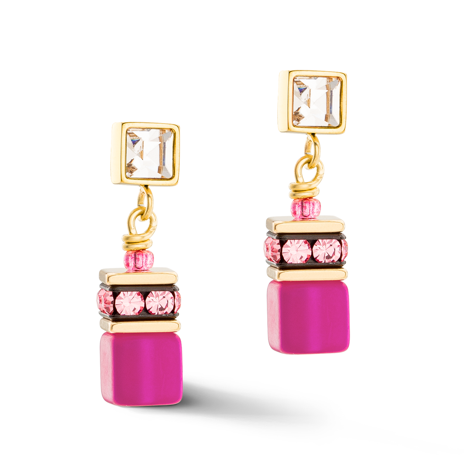 Boucles d'oreilles GeoCUBE® Iconic Chain or-magenta