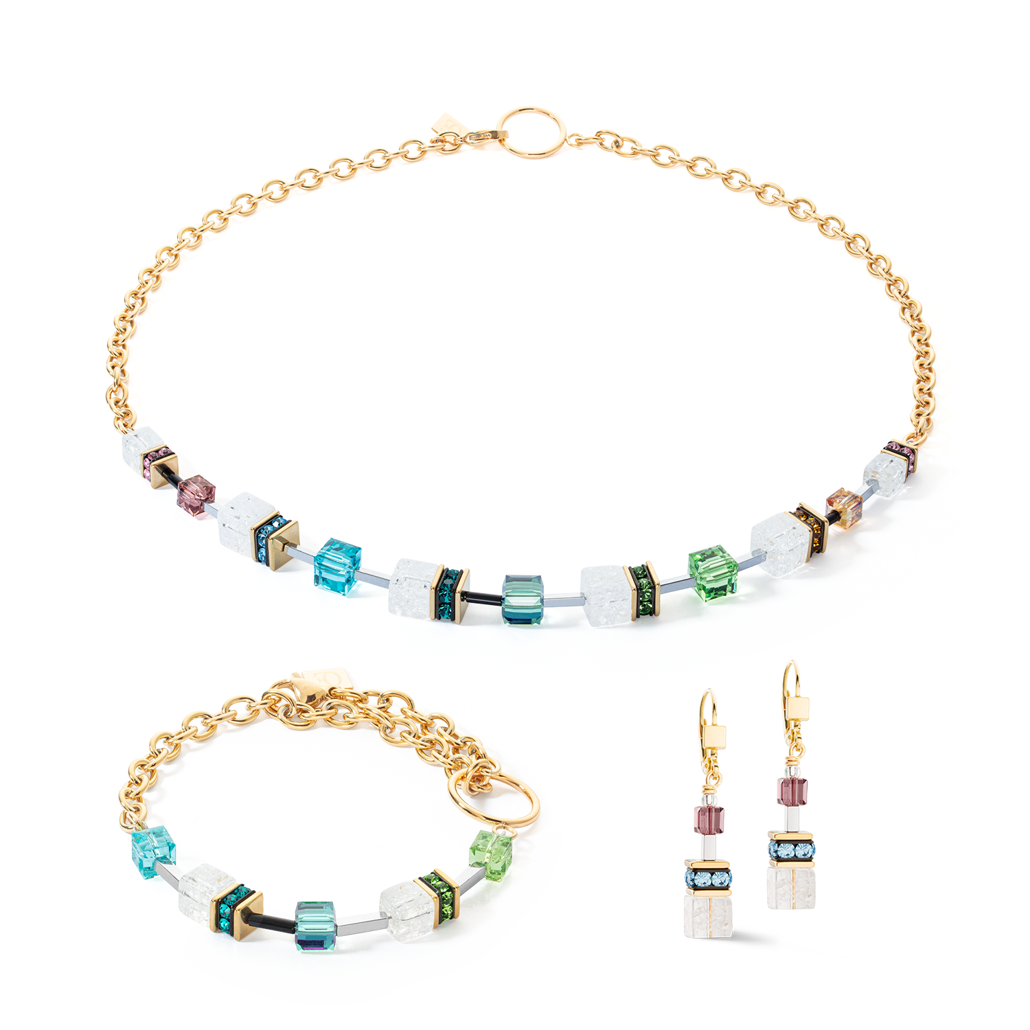 Boucles d'oreilles GeoCUBE® Iconic Precious Chain or-multicolore