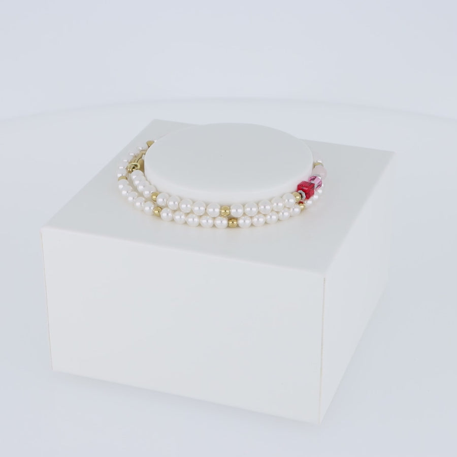 Bracelet Princess Pearls Wrap Around or rouge