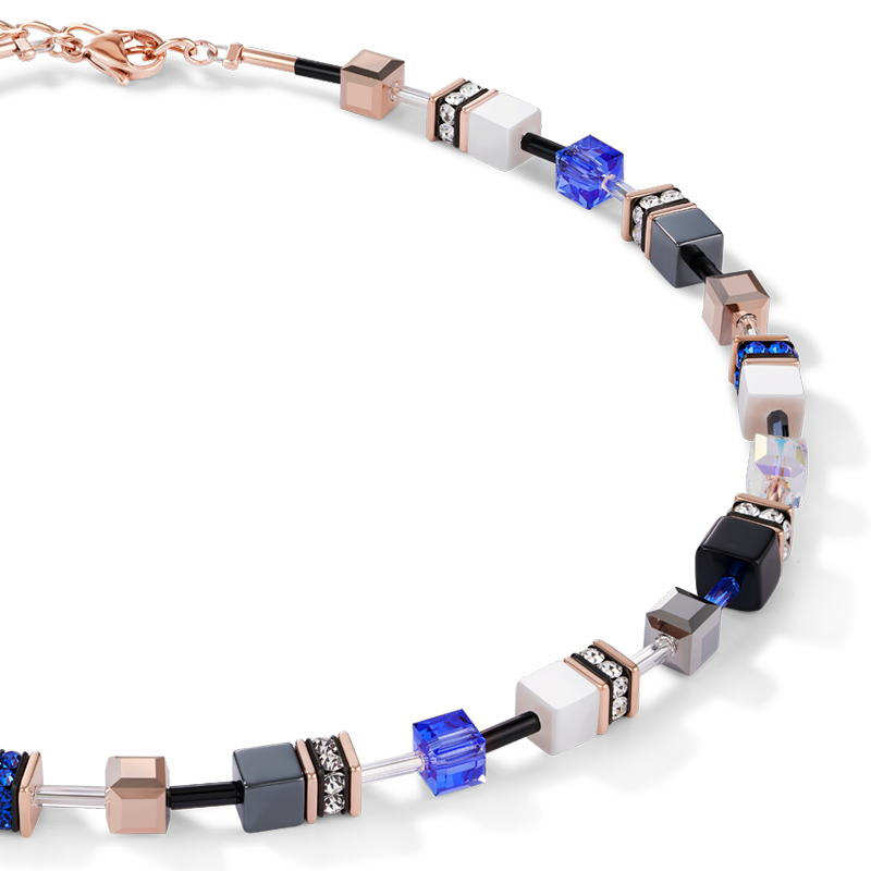 Collier GeoCUBE® or rose, blanc & bleu