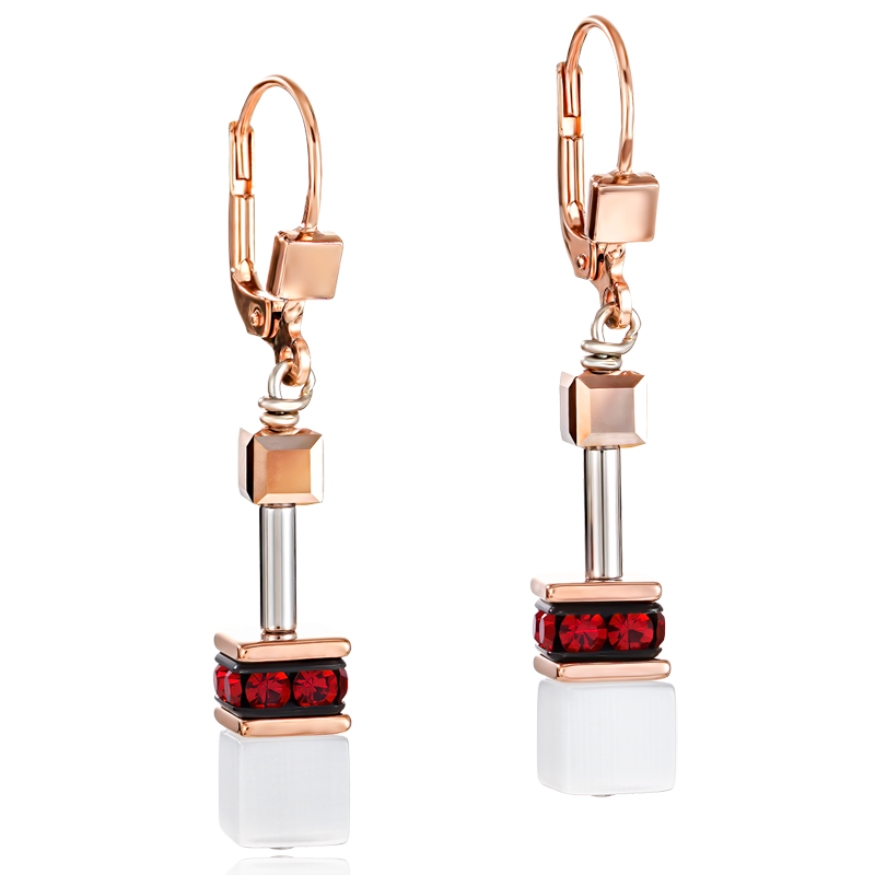 Boucles d'oreille GeoCUBE® or rose, blanc & rouge