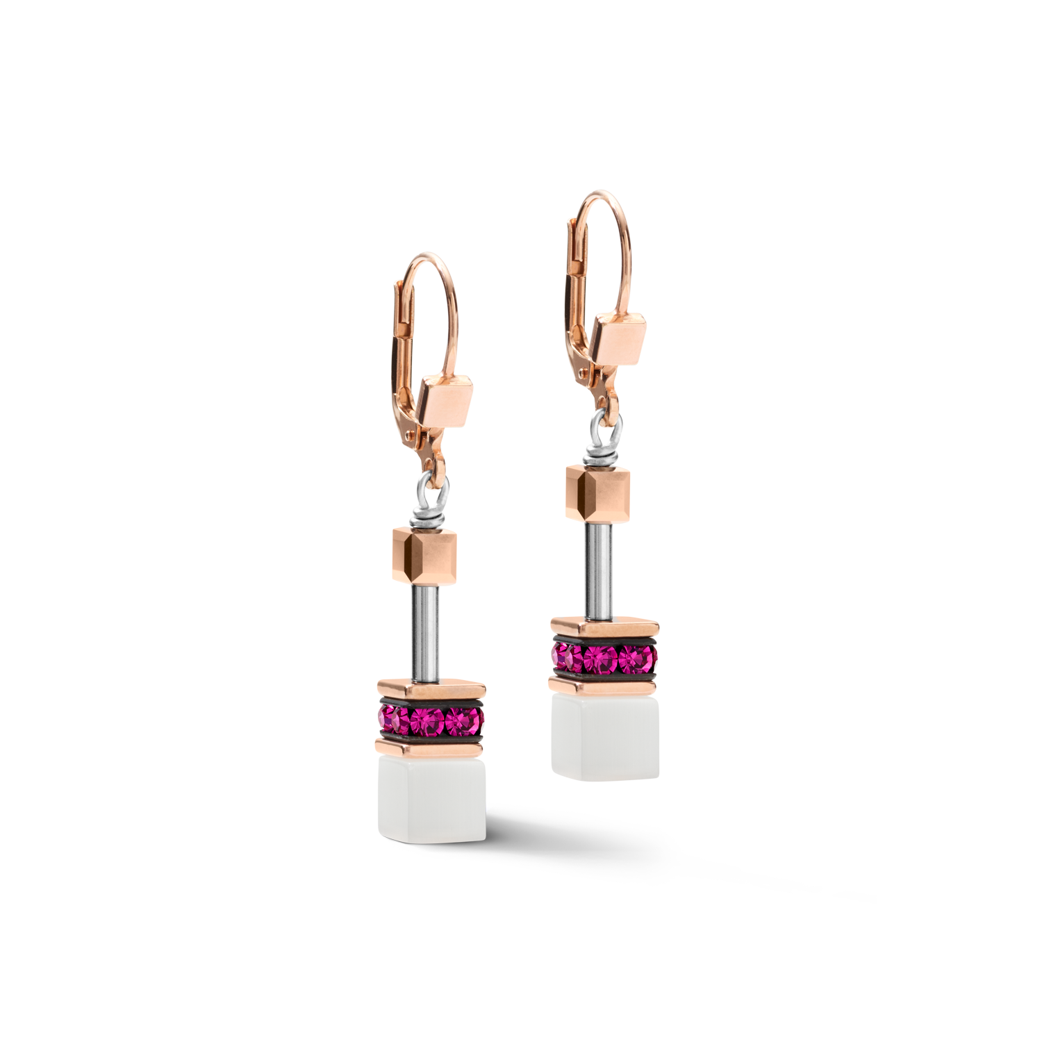 Boucles d'oreille GeoCUBE® or rose, blanc & rose vif