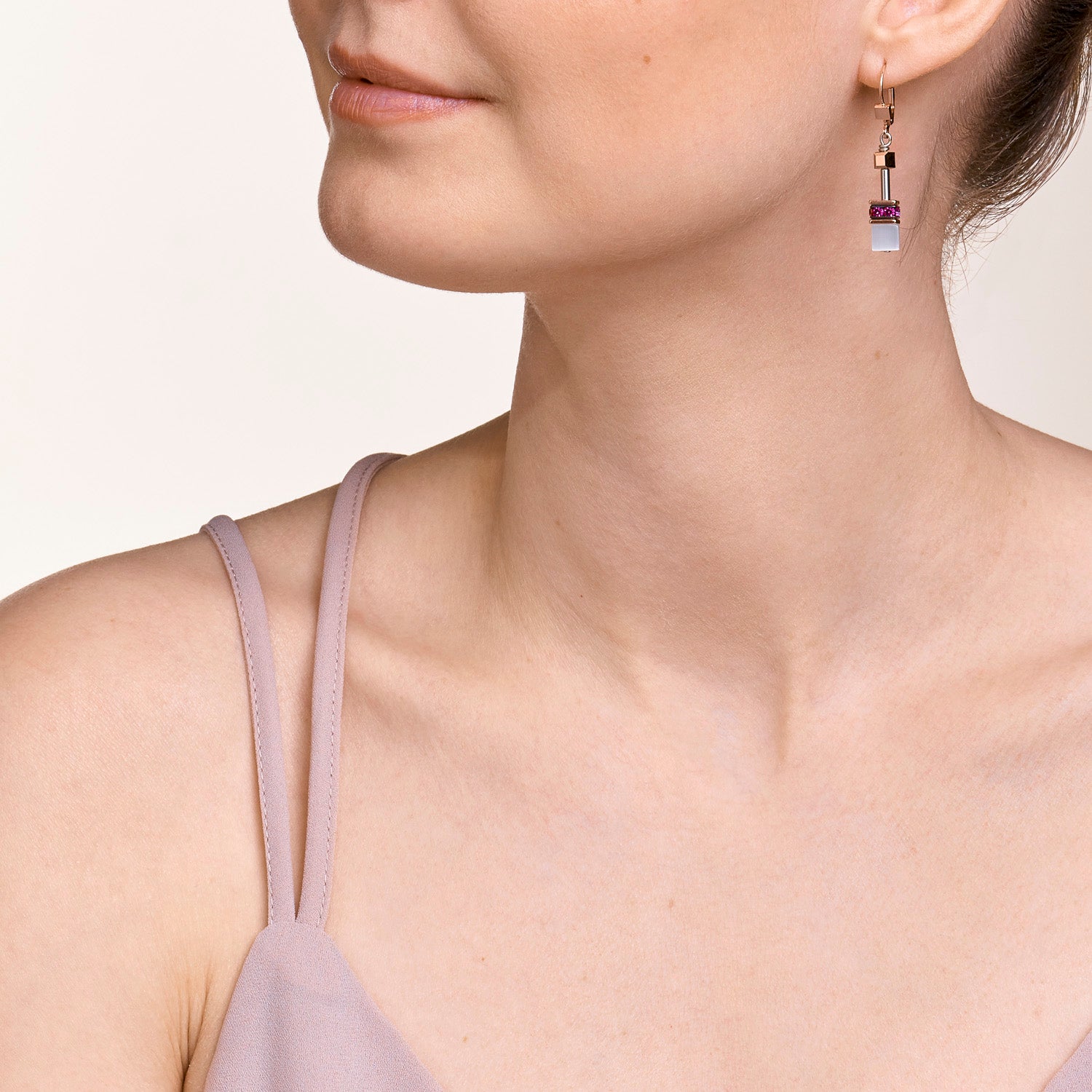 Boucles d'oreille GeoCUBE® or rose, blanc & rose vif